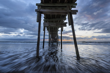Ocean Waves Rushing in Under the Pier at Dawn - Rodanthe Fishing Pier, North Carolina