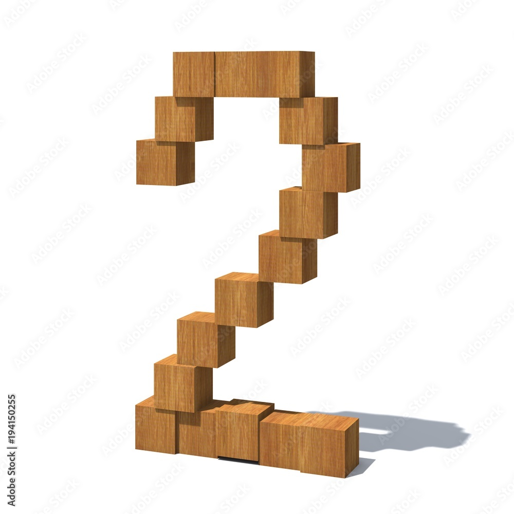 Poster 3d number of wooden blocks isolated on white background. 3d rendering.