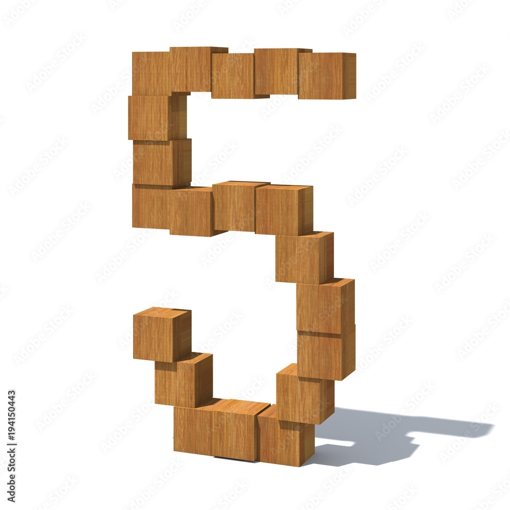 Poster 3d number of wooden blocks isolated on white background. 3d rendering.