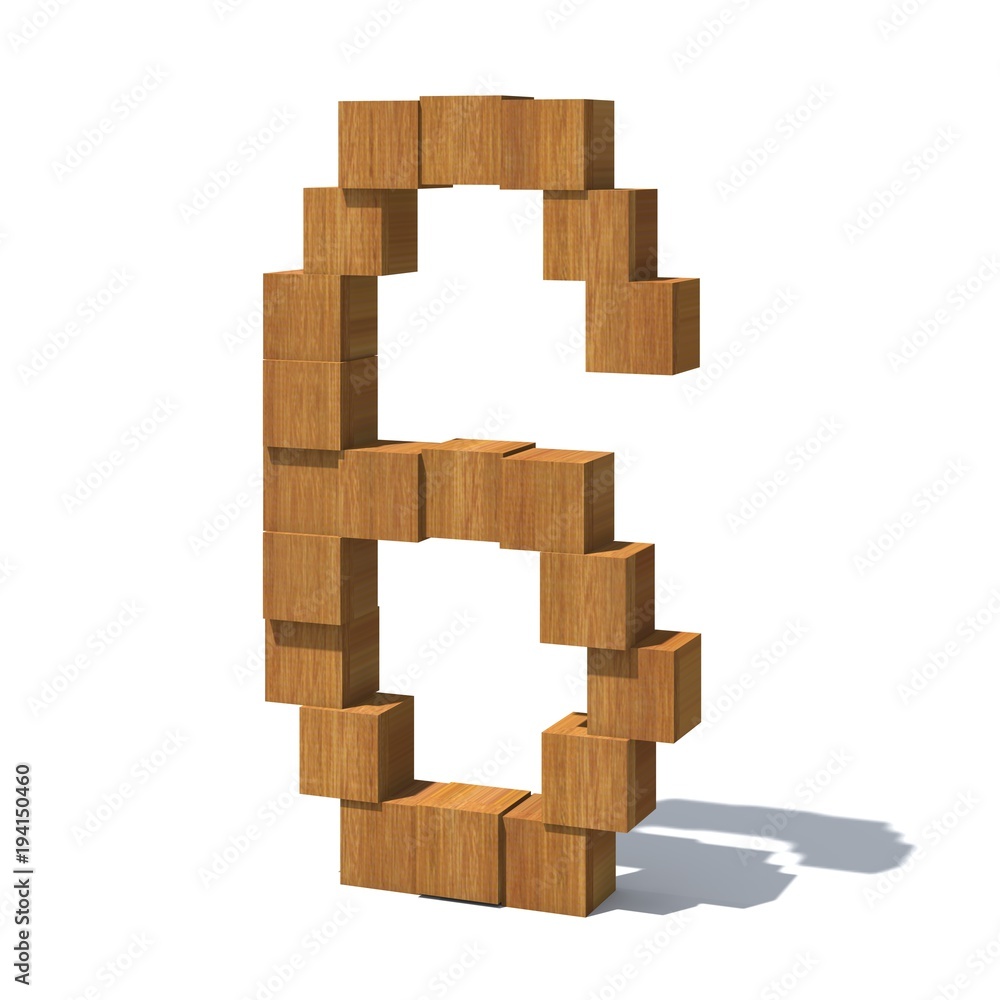 Poster 3d number of wooden blocks isolated on white background. 3d rendering.
