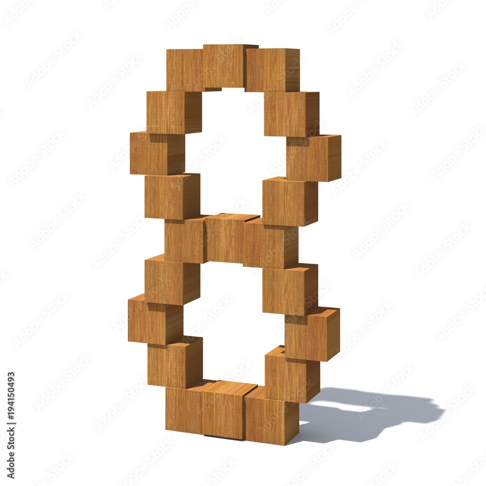 Aufkleber 3d number of wooden blocks isolated on white background. 3d rendering.