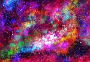 Star field in galaxy space with nebulae, abstract watercolor digital art painting for texture background