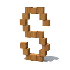 3D letters made of wooden cubes isolated on white background. 3D rendering.