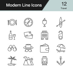 Travel icons. Modern line design set 12. Vector illustration.