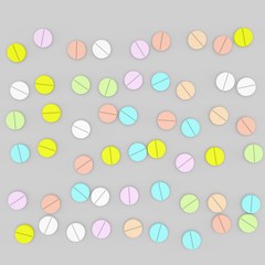 Color pills. Isolated on grey background. 3D rendering illustration.