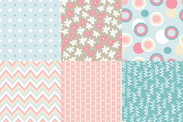 Materiał do szycia Vector seamless pattern. Zigzag, polka dot, flowers, leaves bran