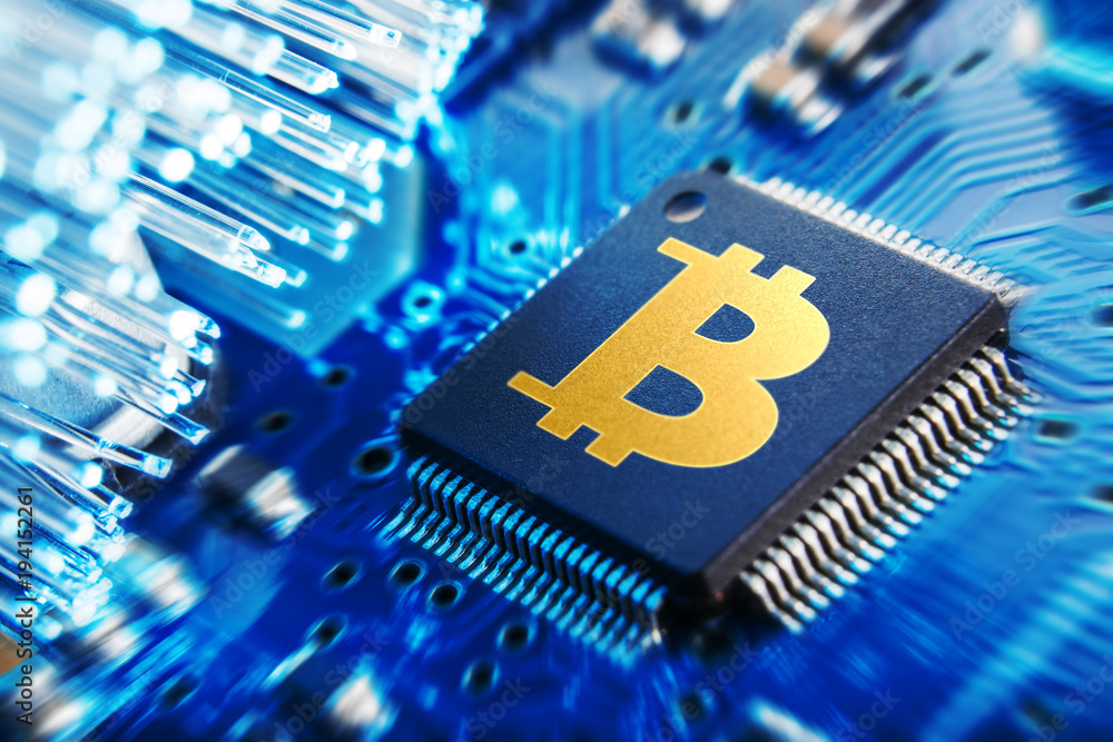 Poster the concept of calculating crypto currency bitcoin