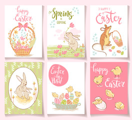 Collection of cute Easter cards. Vector illustration.