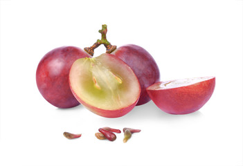 slice red grapes and seeds isolated on white background