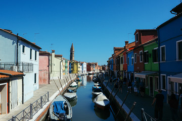 VENICE, ITALY. Colorful houses on Burano island, Venice Italy.