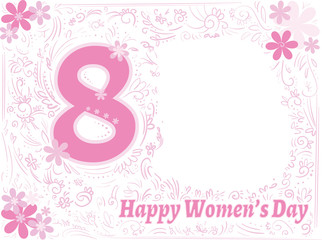 Greeting white card with pink decor happy womens day and space for text