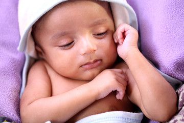 Close up of newborn baby boy sleeping  - 194153238