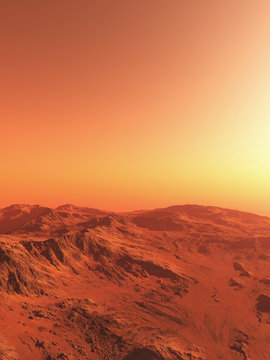 Science fiction illustration of an imaginary Martian landscape