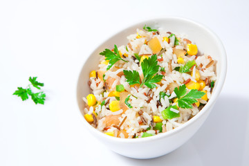 Rice salad on bowl