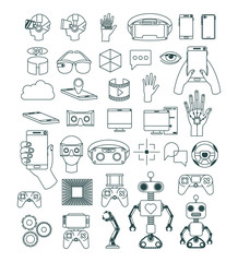 virtual reality technology set icons vector illustration design