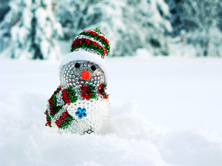 happy snowman christmas greeting card with snow and snowflakes