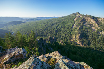 Beautiful view from top of the mountain, Russia, Ural, Bashkortostan.