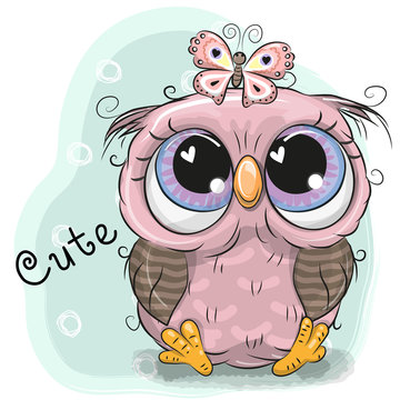 Cute Owl girl isolated on a blue background