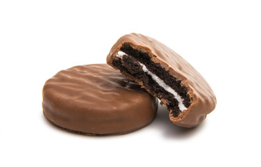 double cookies in chocolate isolated