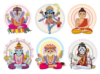 Indian god vector hinduism godhead of goddess and godlike idol Ganesha in India illustration set of asian godly religion isolated on white background