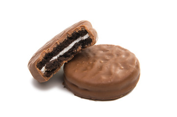 double cookies in chocolate isolated