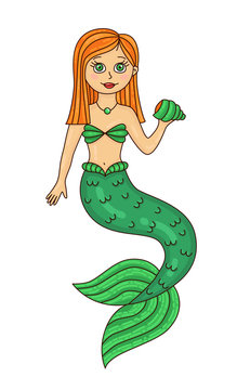 mermaid cute cartoon character colorful vector illustration