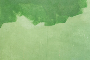Abstract wall background. Wall half fresh painted in green color