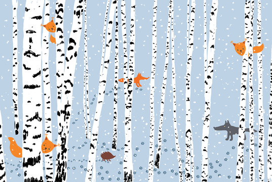 wild animals in a winter forest © Amili