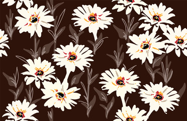 vector seamless floral pattern with  daisy flowers