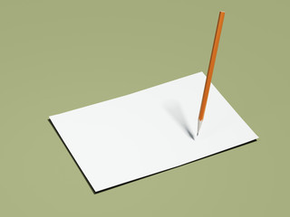 Orange pencil and white paper sheets. 3d rendering