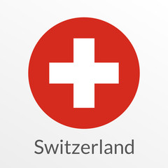 Flag of Switzerland round icon, badge or button. Swiss national symbol. Vector illustration.