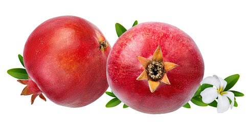 Fresh two pomegranats isolated on white background with clipping path