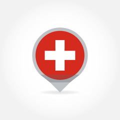 Fototapeta premium Flag of Switzerland round icon, badge or button. Swiss national symbol. Vector illustration.