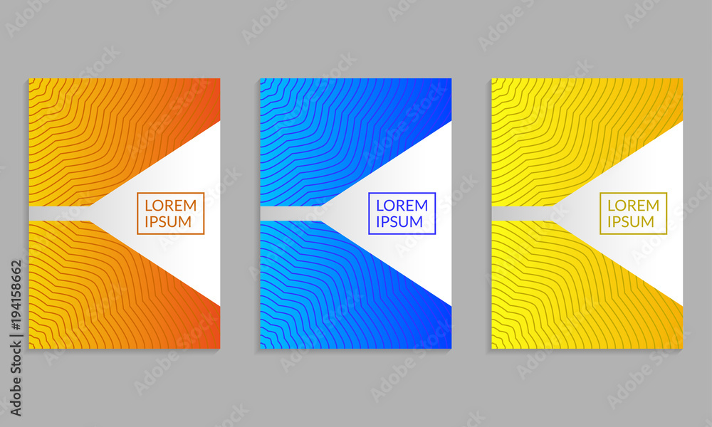 Poster cover design set. brochure template layout with gradients and abstract lines. vector illustration.