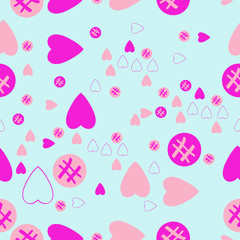 Fototapeta premium Valentin seamless pattern,hearts,ellipses scribbles. Hand drawn.