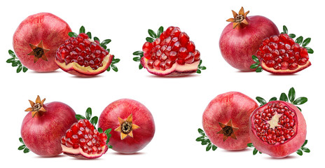 Fresh pomegranate isolated on white background with clipping path