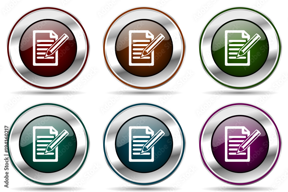 Aufkleber Subscribe vector icon set. Silver metallic chrome border icons for web design and smartphone applications