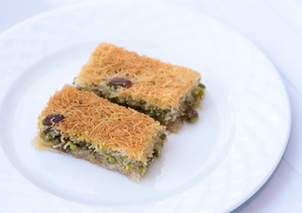 Turkish sweet kadayif with pistachio nuts.