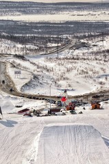 Obraz premium Winter extreme sports.Jump from the springboard.