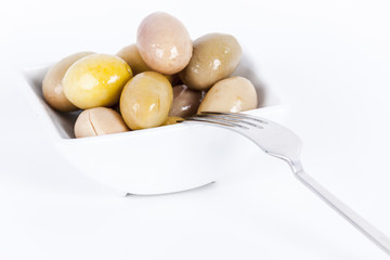Little tray full of green olives