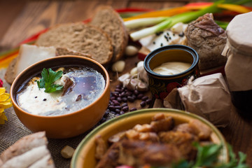 dinner on a wooden table