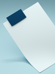 Curved paper sheet with blue business card. 3d rendering