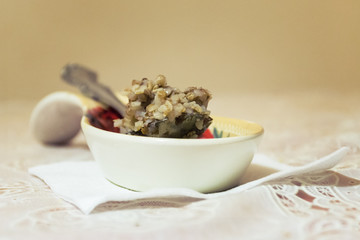 Spoonful of buckwheat porridge