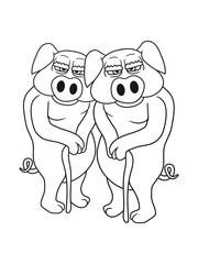 gang team crew paar 2 freunde stock alt opa großvater kopf gesicht groß dick fett schwein eber ferkel comic cartoon lachen clipart