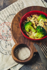broccoli and rice in blow vegetarian