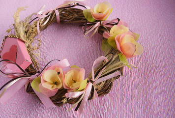 handmade wreaths of dried plants, cardboard and corrugated paper