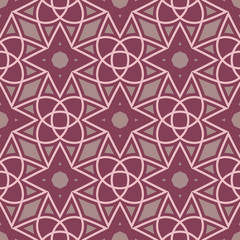 Seamless pattern with geometric elements. Dark red background
