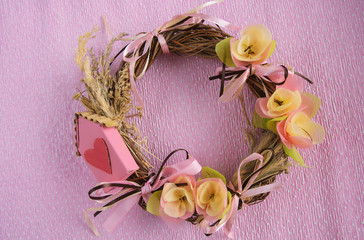 handmade wreaths of dried plants, cardboard and corrugated paper