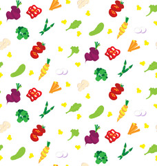 Vegetables seamless pattern. Colorful background. Vector illustration. Fresh vegetarian food