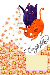 watercolor cat card and congratulate